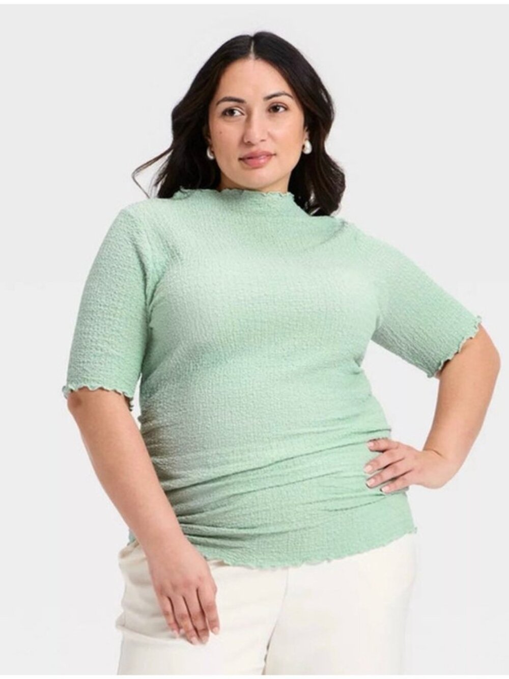 Women’s A New Day Mint Green Textured Mock Neck Ribbed Top XL
